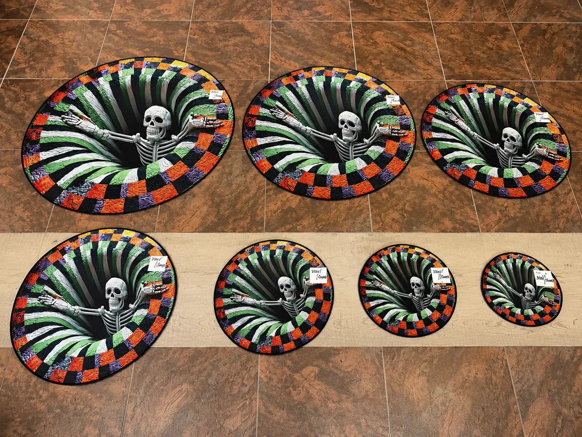 Halloween round Rug 3D Skeleton Vortex Illusion Mat, Soft Non Slip Indoor Rug, Spooky Decor for Living Room Kitchen Bathroom
