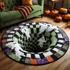 Halloween round Rug 3D Skeleton Vortex Illusion Mat, Soft Non Slip Indoor Rug, Spooky Decor for Living Room Kitchen Bathroom
