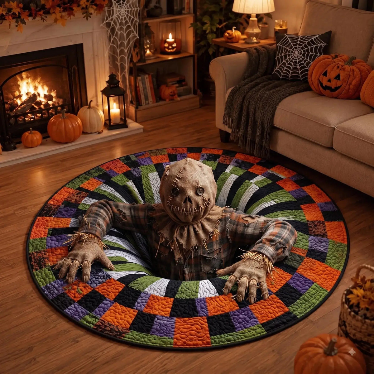Halloween round Rug 3D Skeleton Vortex Illusion Mat, Soft Non Slip Indoor Rug, Spooky Decor for Living Room Kitchen Bathroom